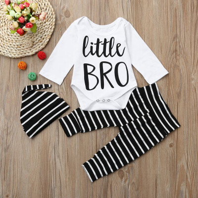 

Newborn Infant Baby Boy Letter Romper TopsPants Cap Stripe Outfits Set Clothes