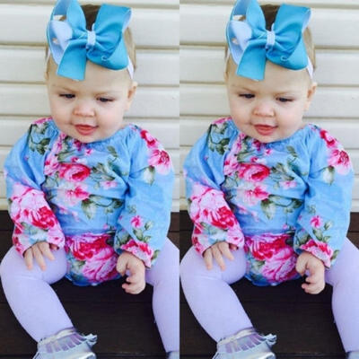 

Lovely Newborn Baby Girl Long Sleeve Floral Romper JumpsuitHeadband Clothes Set