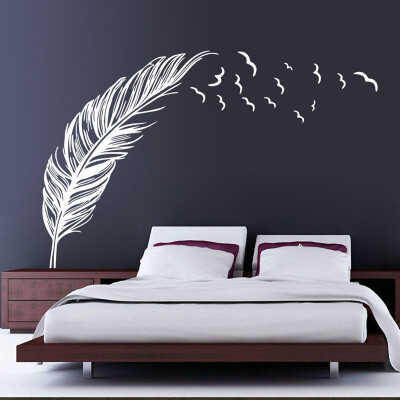 

Gobestart New Wall Sticker Birds Feather Bedroom Home Decal Mural Art Decor White