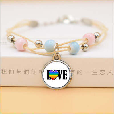 

Women Men Bead Unicorn Gay Pride Rainbow Ceramics Pendent Bracelet Jewelry