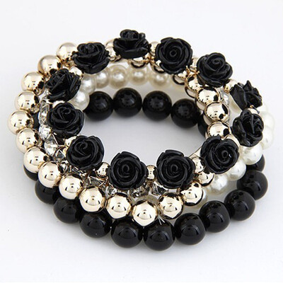 

Flower Beads Stretch Bracelet Temperament Alloy Resin Rhinestone Bangle Design