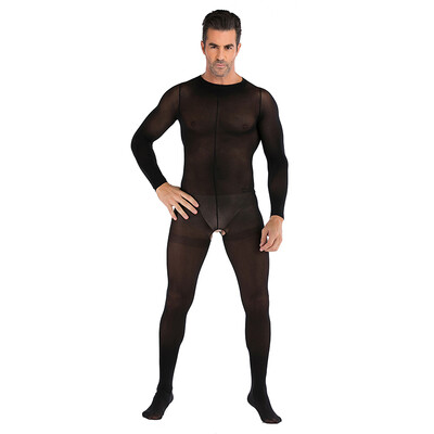 

Mens Open Crotch Jumpsuit See Through Slim Fit Lingerie Nightclub Sexy Underwear