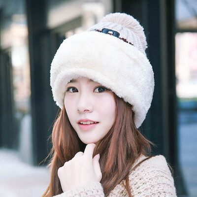 

Korean version knitted warm wool hat tide girl autumn&winter sweet cute hundred plus velvet neck plus thick ear protection