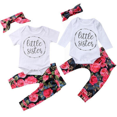 

3Pcs Newborn Baby Girls Cotton Tops Romper Flower Pants Leggings Outfits Clothes