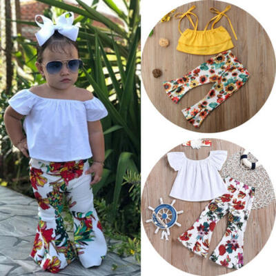 

2PCS Toddler Kids Baby Girls T-shirt Tank TopsFloral Pants Outfits Clothes Set