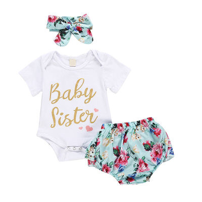 

Infant Clothes Set 3pcs Newborn Baby Girls Clothes Cotton Letters Short sleeve RomperFloral PP PantsHat Outfits