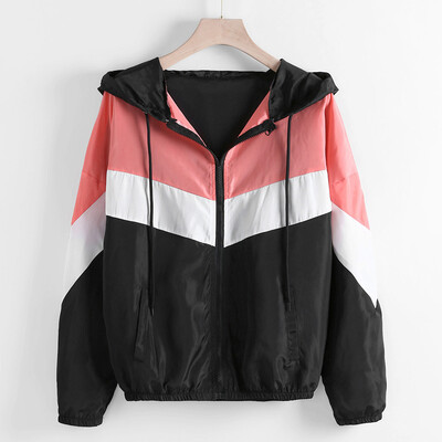 

〖Follure〗Women Casual Long Sleeve Zipper Color Patchwork Thin Skinsuits Hooded Sport Coat