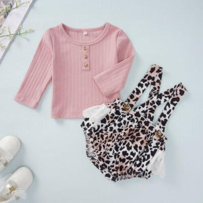 

2PCS Newborn Baby Girl Winter Clothes Romper Jumpsuit Leopard Bib Pants Outfits