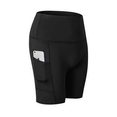 

Ladies high-waisted yoga shorts slant pocket running training exercise speed dry tight stretch fitness
