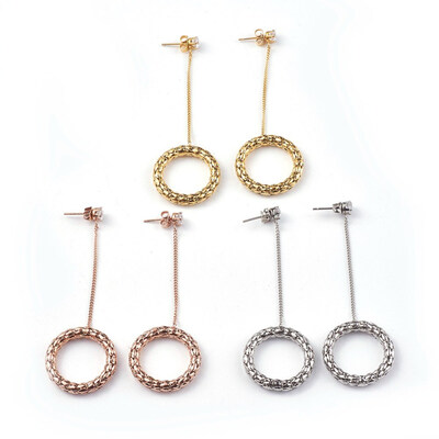 

304 Stainless Steel Ear Studs with Cubic Zirconia Ring Mixed Color 7678mm Pendant 265x4mm Zirconia beads 5mm Pin 07mm