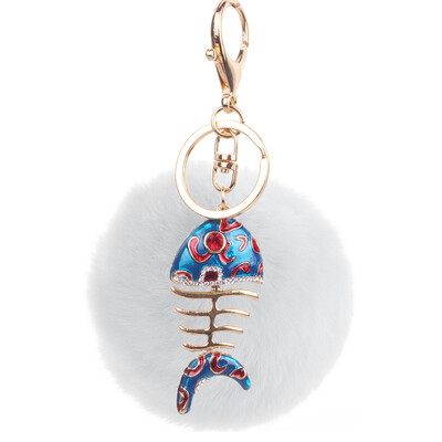 

Creative Smart Fishbone Keychain Rex Rabbit Plush Pendant Bag Mobile Phone Charm Fashion Pendant