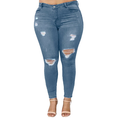 

Tailored Women Plus Size Ripped Stretch Slim Denim Skinny Jeans Pants High Waist Trousers