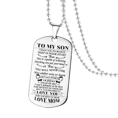 

Stainless Steel Military Brand Dog Brand Engraving Pendant Letter To My Son Daughter Bead Chain Dog Tag Necklace Dream