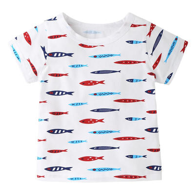

Summer Kids Basic T-shirt Cartoon Fish Print Daily Wear Casual Boys Tops