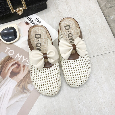 

Lazy slippers Korean version woven fisherman net red bag head half slippers women wear breathable flat bottom slippers outside sum