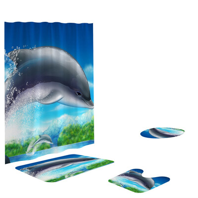 

Toponeto 4PCS Non Slip Toilet Polyester Cover Mat Set Bathroom Shower Curtain