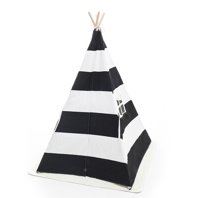 

Ktaxon Teepee Play Tent Kids Indian Canvas Playhouse Sleeping Dome w Package Bag - Black Strip