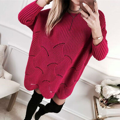 

〖Follure〗Womens Solid Pullover Long Sleeve Loose Hollow Knit Sweaters Jumper Tops