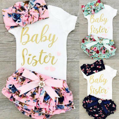 

Newborn Infant Baby Girls Outfit Clothes Tops Romper BodysuitHeadbandPants Set