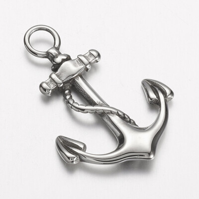

304 Stainless Steel Pendants Anchor Stainless Steel Color 39x27x3mm Hole 5mm