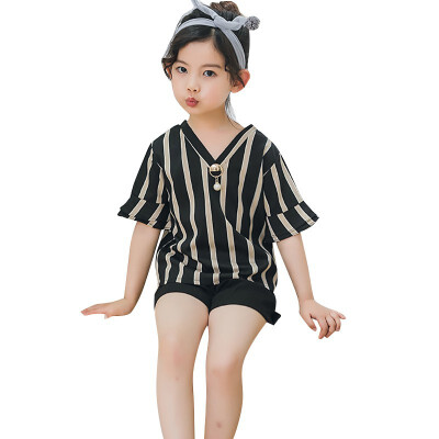 

Summer Baby Girls Striped T-shirt Shorts Sets Flare Sleeve Print T-shirt TopsShorts Suits Casual Outfits Sets