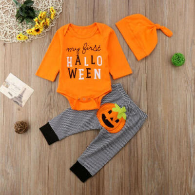 

UK Cute Newborn Baby Boys Girls Halloween Tops Romper Long Pants Outfits Clothes