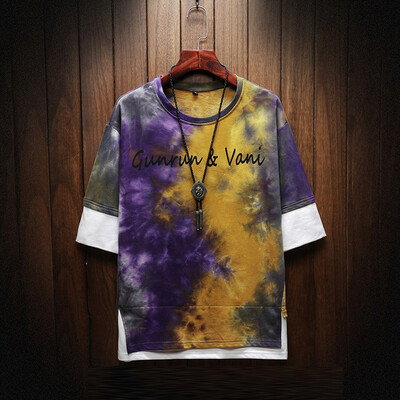 

Toponeto Mens Summer New Style Fashion Printed Tie-Dyed Fake Two Blouse Comfortable Top