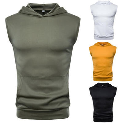 

Mens Muscle Hoodie Tank Top Bodybuilding Gym Workout Sleeveless Vest T Shirt Tee