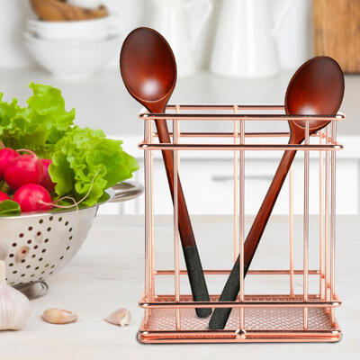 

Greensen Rose Gold Iron Kitchen Storage Basket Spoon Fork Chopsticks Storage Box Holder Organizer