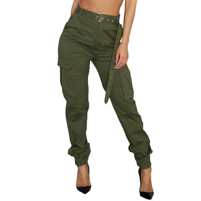 

Casual Women Cargo Pants Solid Color High Waist Functional Pockets Punk Harem Capri Trousers Joggers Streetwear
