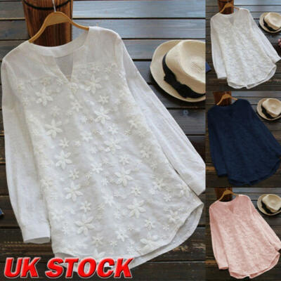 

UK Women Rolled Long Sleeve Floral Tops Loose Blouse Dress Plus Size T Shirt