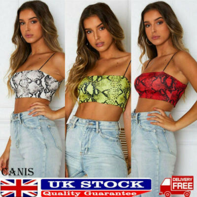 

Sexy Ladies Womens Vest Snakeskin pattern Camisole Sleeveless Crop Top UK STOCK