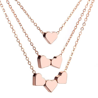 

Hesiod Multi-layer Chain Heart Pendant Necklace Short Love Choker Necklace for Women Trendy Rose Gold Silver Color Collares
