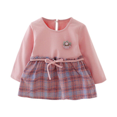 

Baby Girl Dress 0-3T New Autumn Toddler Sweet Style Plaid Pattern Long-sleeved Dress Fashion Trend Stitching Design Girls Dress