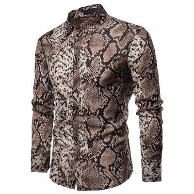 

Fashion Men Summer Casual Dress Shirt Mens snakeskin Long Sleeve Shirts Tops Tee