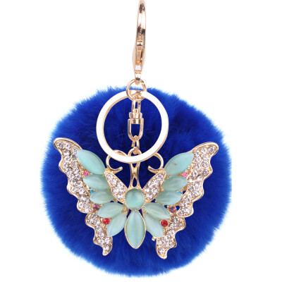 

Soft 8CM Rex Rabbit Hair Ball Butterfly Alloy Keychain Couple Mobile Phone Bag Hanging