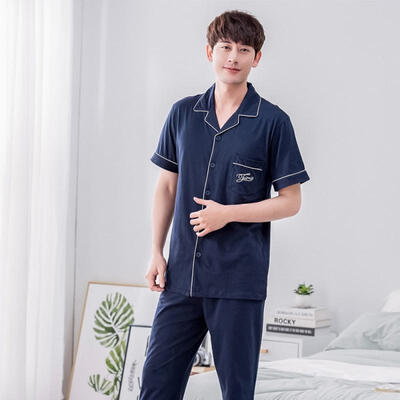 

2018 Summer Mens Pajamas Short-sleeve Pajamas Trousers Cotton Men Lounge Pajama Sets Nightshirt