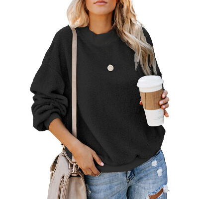 

Ladies Round Neck Long Sleeve Sweater Solid Casual Jumper Loose Warm Pullover