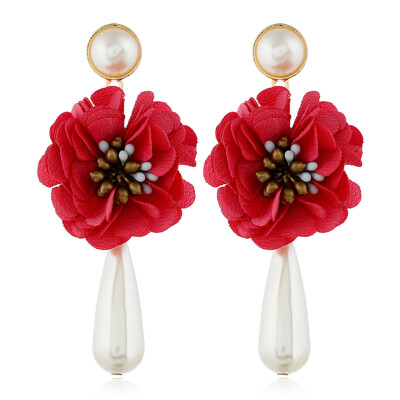 

Version Women Girl Fashion Pearl Petal Rose flower Earring For Girl Pearl Earrings