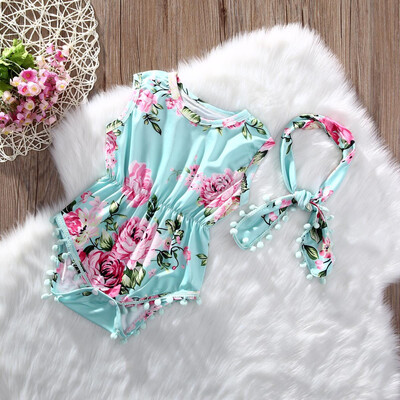 

Newborn Infant Baby Girls Flowers Romper Jumpsuit Bodysuit Headband Outfits Clothes Sunsuit