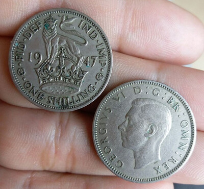 

24mm English Shield Emperor of India George VI One 1 Shillling COIN UK 1947-1948