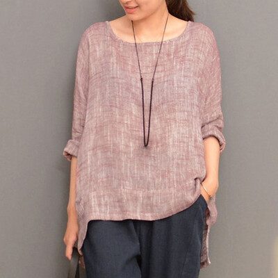 

2019 Fashion Womens Retro Casual Tops Round Neck Loose Long Sleeve Shirt Blouse