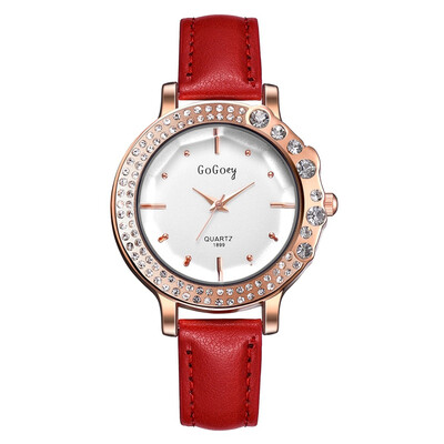 

Womens Watches Beautifully Studded Rose Gold Frame Fashion PU Strap Quartz Watch