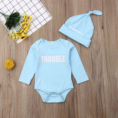 

Newborn Infant Baby Letters Bodysuit Twins Romper Playsuit Hat Outfit Clothes