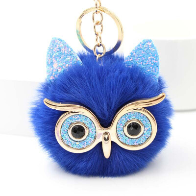 

Free Shipping Glasses Owel Charms Plush Phone Case Straps Rabbit Fur Like Key Chain Owels Poms Ball Pendant Keychains Car Keyring