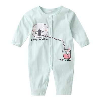 

Spring Newborn Baby Long Sleeve Cartoon O-Neck Romper Front Button Jumpsuit