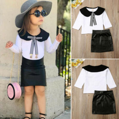 

UK Toddler Kids Baby Girls Clothes Long Sleeve Tie TopsHip Skirts Outfits Set