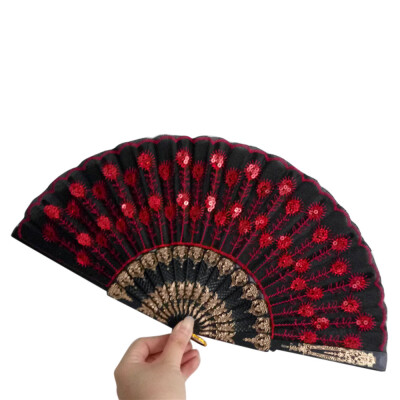 

Siaonvr Spanish Lace Silk Folding Hand Held Dance Fan Flower Pattern for Party Wedding