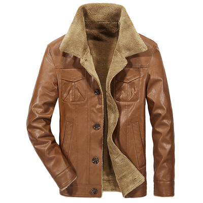 

Gobestart Fashion Mens Autumn Winter Casual Pocket Button Thermal Leather Jacket Top Coat