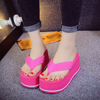

Rose Womens Fashion Sandwich Toe Wedges Thick Bottom Slippers Beach Shoes Flip Flops